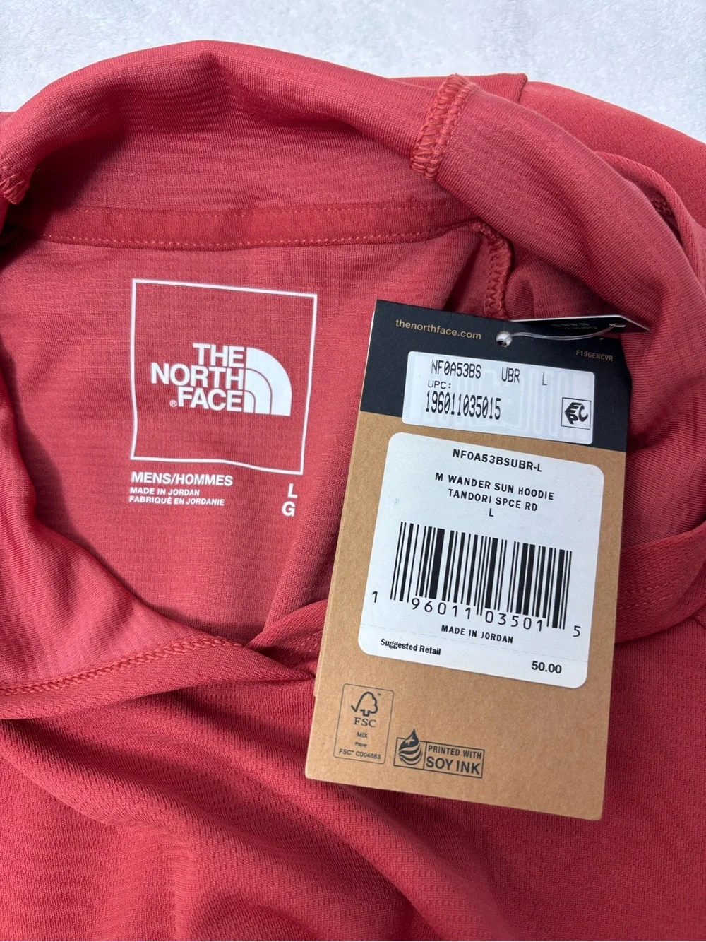 The North Face Wander Coral-Red Hooded Long Sleeve shirt Size L NEW